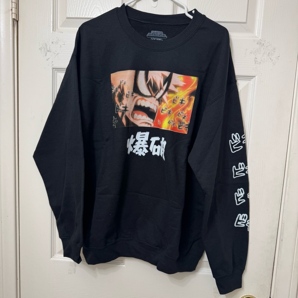 My Hero Academia Black Graphic Women’s Pullover Crew Neck Sweatshirt Size Large
